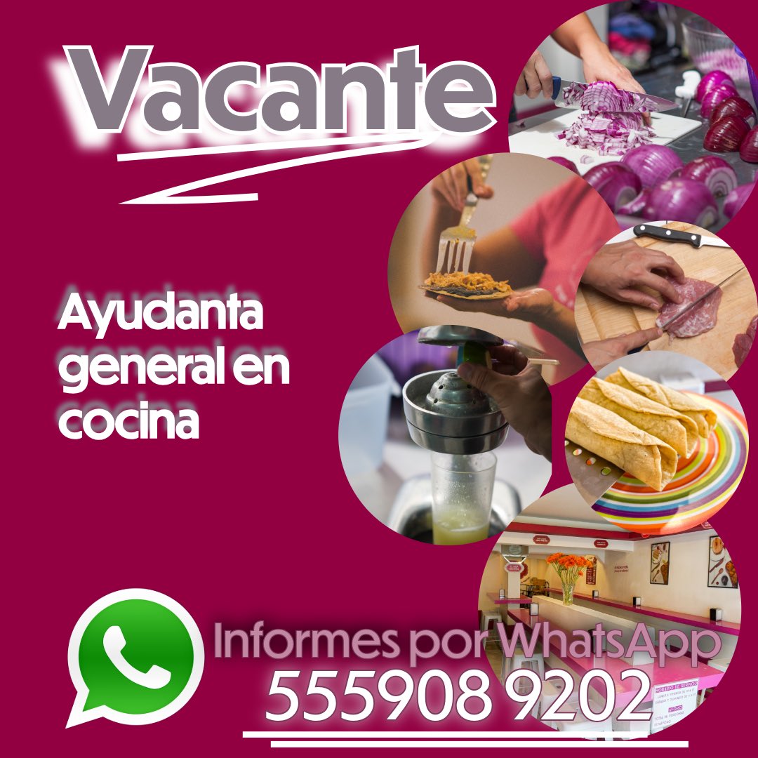 ➡️BUSCAMOS PERSONAL 
🟢 INFORMES POR WHATSAPP 
👉 ￼￼55 5908 9202

Nos ubicamos en Av. Nuevo León 221, Condesa 
Cerca del metro Chilpancingo, línea café