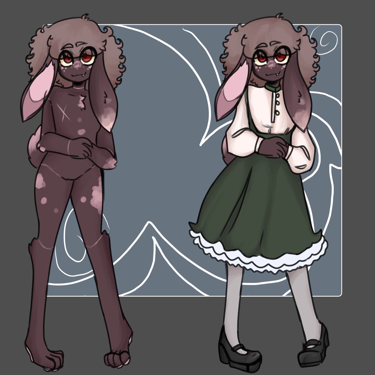 cryptidbugz's tweet photo. @Psychozmiz This is Rue, they're Alastor's younger sibling! They were sent to Hell for supporting and caring for Alastor, even after they found out about him being a murderer! Funnily enough, they end up falling for Lucifer, and he refers to them as his 'emotional support bunny'. :3 https://t.co/3ZMBRHvBnO