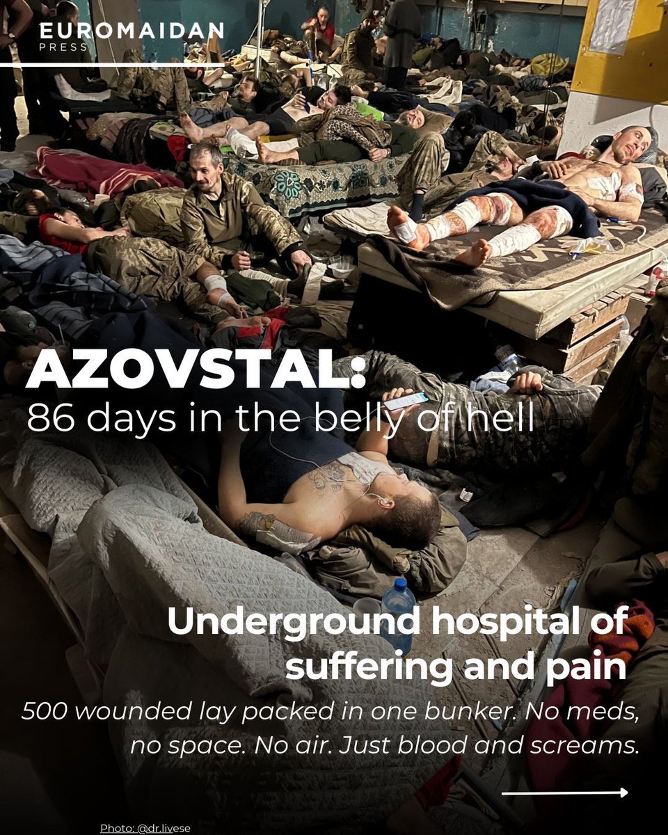 EuromaidanPress's tweet photo. Three years ago, beneath the crumbling steel of Mariupol, the defenders of Azovstal stood their final ground.

Surrounded, starved, and shelled without mercy, they fought on in the bowels of a dying city—holding back a monstrous invasion with blood, torn limbs, and bare hands.

Combat medic Asan Isenadzhiiev, a Crimean Tatar with the Azov Regiment, bore witness to what no man should see. 

Photo: @dr.livese