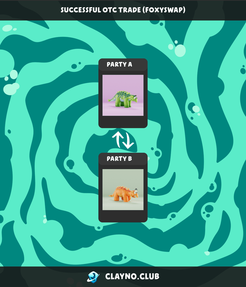 ClaynoClubBot's tweet photo. 🦊 Foxy Swap OTC Swap 🦊

Party A sent:
NFT: Claynosaurz #2701

Party B sent:
NFT: Claynosaurz #5293

🔄 Type: OTC Swap
📊 NFTs: 2
🔴 Party A: CrpXF...yWFXi
🟢 Party B: Ge5Lg...HUnot
📅 Date: 5/24/2025, 3:09:59 AM (UTC)

https://t.co/Rw1l0f1IMu
#Clayno #NFT #Solana https://t.co/VzZAT0neZs