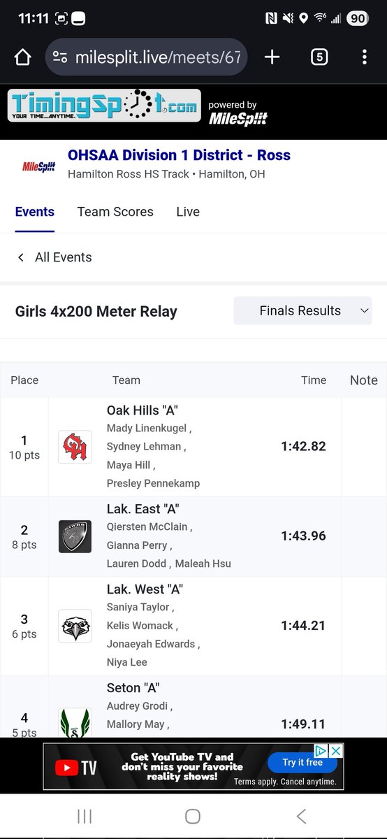 The Girls 4x200m relay grabbed 2nd place 🥈🥈🥈🥈 and has punched their ticket to Regionals! Way to go Lauren, Katlyn, Gianna, Qiersten! 
#OHSAA #Region4 #TrackAndField #Championship #LetsFly 
<a href="/LakotaEastAD/">Jill E. Meiring</a>