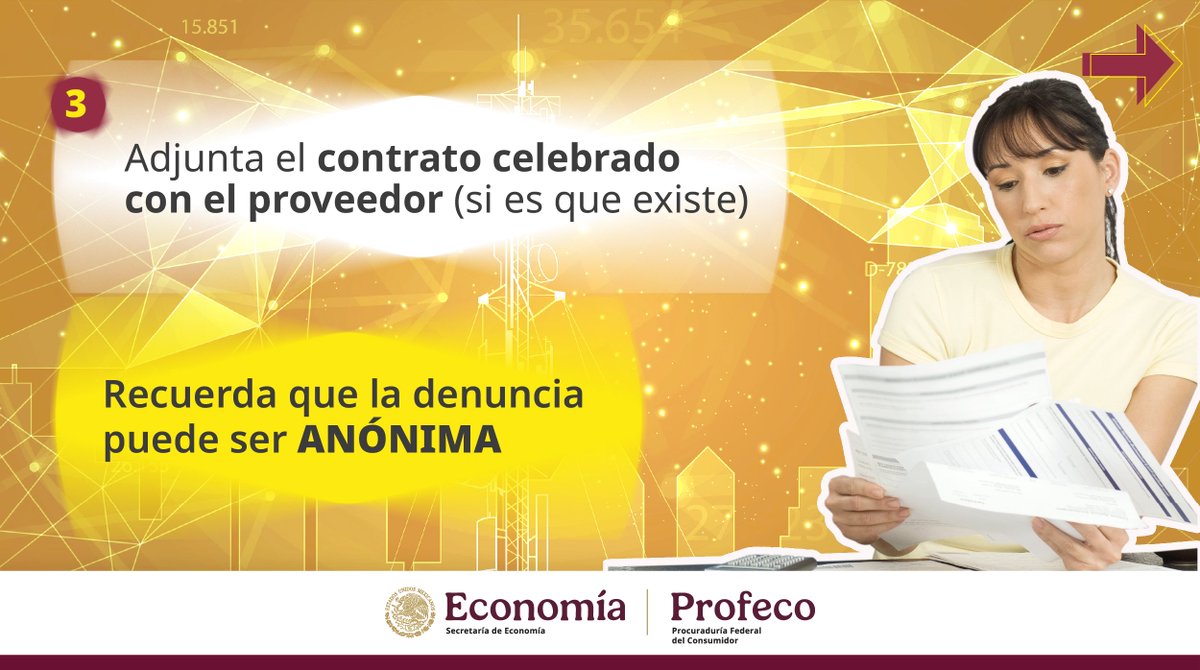 Profeco's tweet photo. Si tu proveedor de telecomunicaciones no te brinda información clara y veraz sobre los productos o servicios de Internet, telefonía o televisión de paga que deseas contratar, ¡denúncialo ante la Profeco!

✅ Haz valer tus derechos como persona consumidora.

📧 Envíanos un correo electrónico a: denuncias.telecom@profeco.gob.mx

#Profeco #Telecomunicaciones #Denuncia