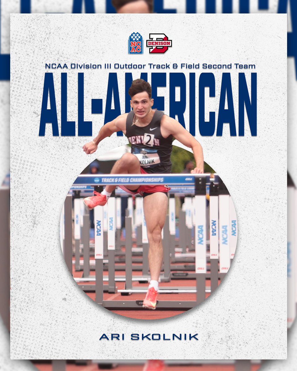 NCAC (@ncac) on Twitter photo π¨ All-American Alert π¨
Congratulations to <a href="/DenisonSports/">denisonsports</a>' Ari Skolnik on earning Second-Team All-America honors in the 100-meter hurdles at the 2025 <a href="/NCAADIII/">NCAA Division III</a> Outdoor T&F Championships. #NCACPride π¨ All-American Alert π¨
Congratulations to <a href="/DenisonSports/">denisonsports</a>' Ari Skolnik on earning Second-Team All-America honors in the 100-meter hurdles at the 2025 <a href="/NCAADIII/">NCAA Division III</a> Outdoor T&F Championships. #NCACPride