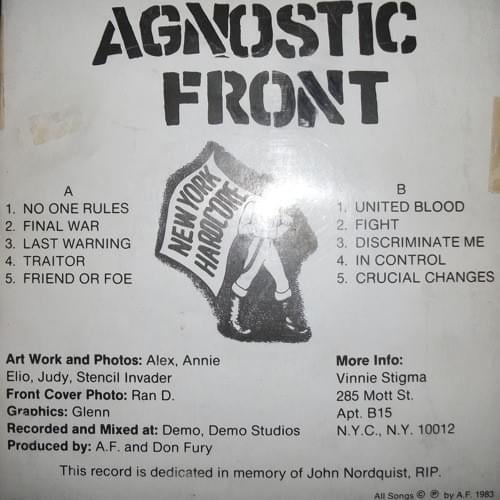 42 years ago
United Blood is the debut EP 7" from New York hardcore band Agnostic Front, released in May 1983 on their own AF Records label

#punk #punks #punkrock #hardcorepunk #agnosticfront #AF #history #punkrockhistory