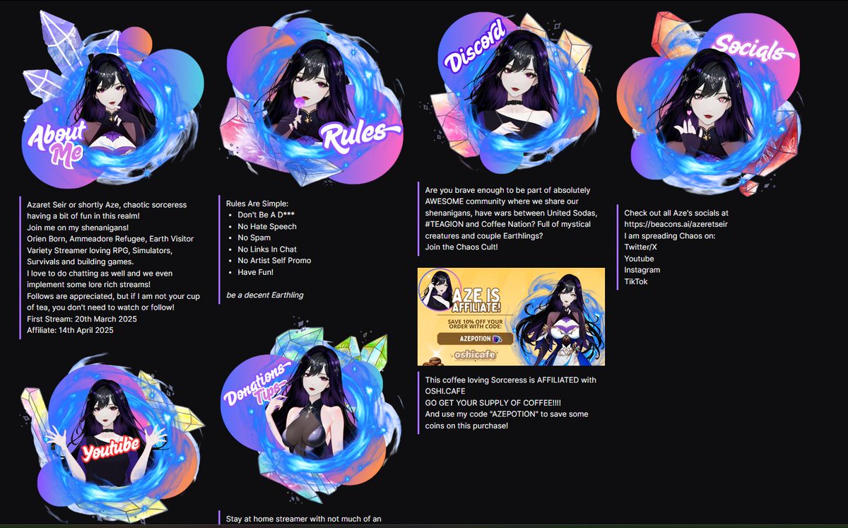 Just did my custom panels in Canva... YAY! ✨

Not everyone can afford artist. You can always do your stuff for free, if you are patient, not lazy and do your research! No money? No problem! 💫

#Vtuber #VtuberEN #Canva #TwitchPanels