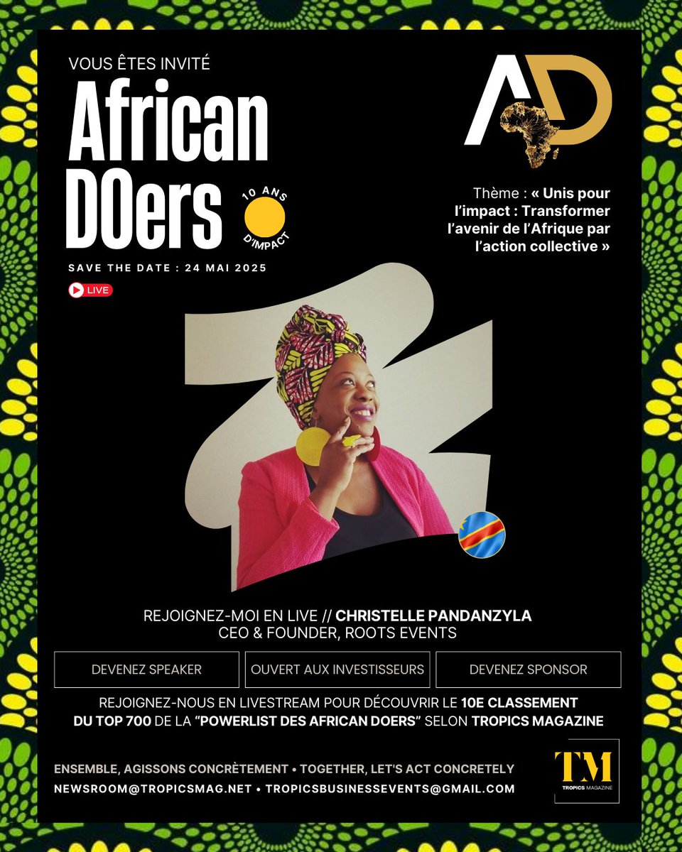 TROPICS GROUP OF COMPANIES™ (@tropicsgroup) on Twitter photo 🚀 The 10th Annual African DOers Showcase & Powerlist is live! Celebrate Africa’s brightest innovators and leaders with us.
Watch now on YouTube: youtube.com/live/ooEZA_Be7…
#AfricanDOers #Powerlist2025 #TropicsMagazine <a href="/TropicsMagazine/">Tropics Magazine®</a> <a href="/VeniciaGuinot/">Vénicia Guinot</a> <a href="/ChPandanzyla/">ChristellePandanzyla</a> 🚀 The 10th Annual African DOers Showcase & Powerlist is live! Celebrate Africa’s brightest innovators and leaders with us.
Watch now on YouTube: youtube.com/live/ooEZA_Be7…
#AfricanDOers #Powerlist2025 #TropicsMagazine <a href="/TropicsMagazine/">Tropics Magazine®</a> <a href="/VeniciaGuinot/">Vénicia Guinot</a> <a href="/ChPandanzyla/">ChristellePandanzyla</a>