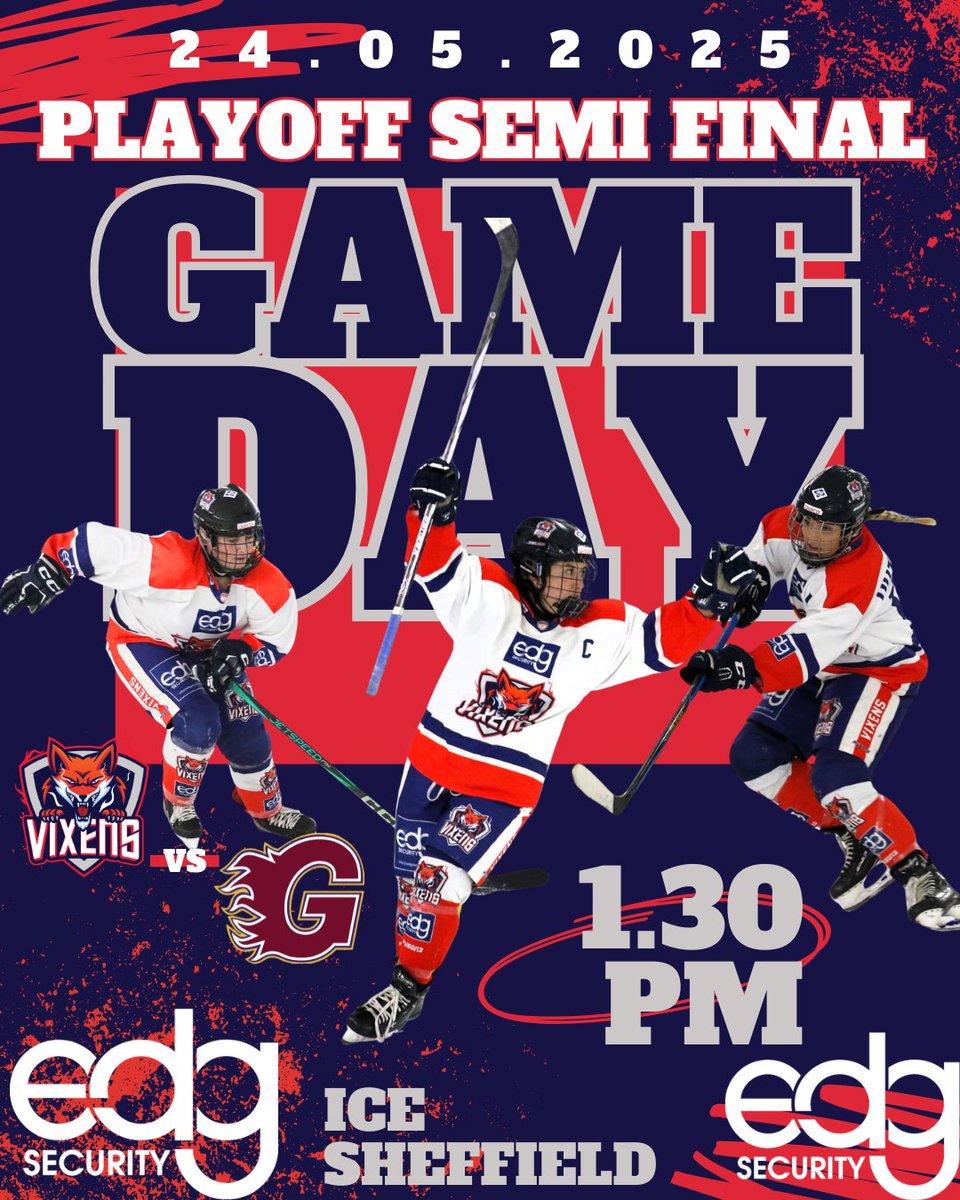Here we go! 🎉

Playoff Semi Final Day! 

We face the Guildford Lightning at 1.30pm at IceSheffield!!  🦊

If you cant join us in Sheffield, a live stream is provided via this link! 

eih.ticketco.events/uk/en/e/wnihl_…

Lets Go Vixens!!

🦊🦊🦊