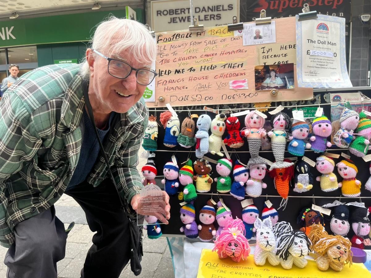 Francis House (@francishousech) on Twitter photo If you are shopping at The Rock in Bury today, you may see a man quietly knitting and selling dolls. Be sure to say Hi and Well done as 'The Doll Man' as we fondly know him has reached £15,000 in fundraising for Francis House! Story courtesy of <a href="/BuryTimes/">Bury Times</a> burytimes.co.uk/news/25181764.… If you are shopping at The Rock in Bury today, you may see a man quietly knitting and selling dolls. Be sure to say Hi and Well done as 'The Doll Man' as we fondly know him has reached £15,000 in fundraising for Francis House! Story courtesy of <a href="/BuryTimes/">Bury Times</a> burytimes.co.uk/news/25181764.…
