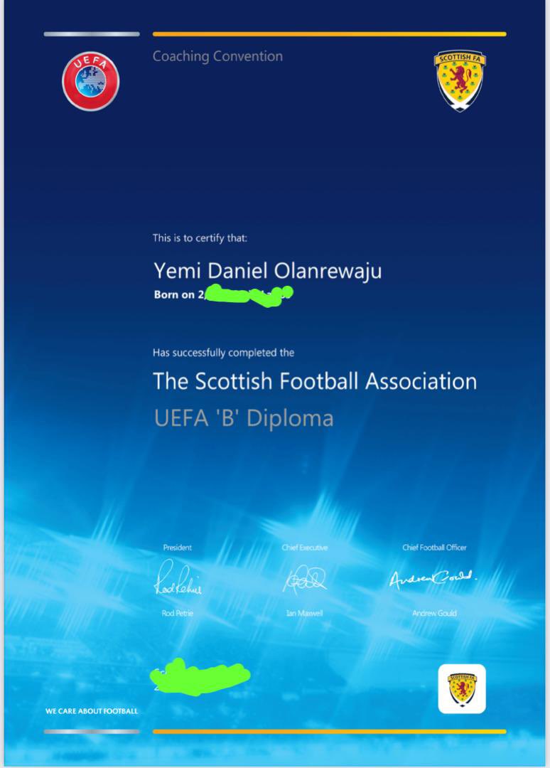yemastarcoach's tweet photo. Glad to successfully undertake the UEFA B theory and practical classes under the @ScottishFA and then pass the subsequent examinations. Now a proud UEFA B Certificate holder. Thank you to everyone that has been part of my journey so far. #StarCoach โ
๐ช https://t.co/7fk5EMrfnz