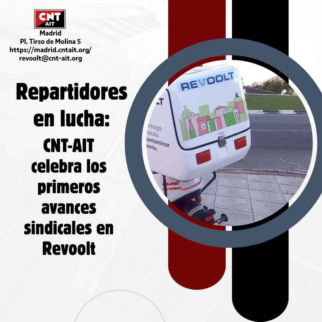 ⬛️ || Repartidores en lucha || 🟥
📢CNT-AIT celebra los primeros avances sindicales en Revoolt:
madrid.cntait.org/repartidores-e…