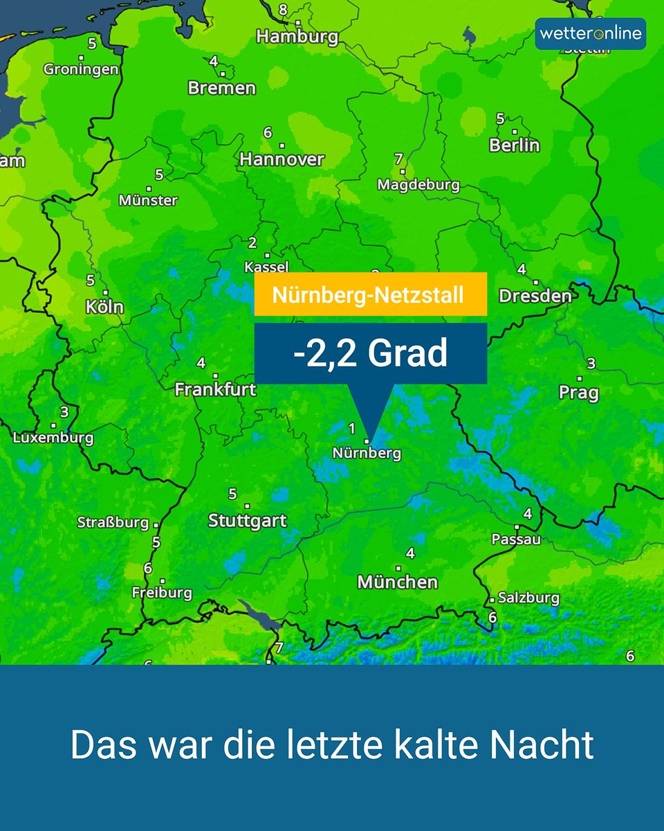 WetterOnline's tweet photo. 🏡 Hobbygärtner wird's freuen: Die kalten Nächte 🥶 sind ab jetzt Geschichte. Es wird markant milder. Du brauchst deine Pflanzen nachts also nicht mehr abdecken! 🌱🪴 🍅
👉 https://t.co/jSykJnb6Y6
#Wetter #Frost #Nacht #milder #Tiefsttemperatur https://t.co/gcO204RDFy