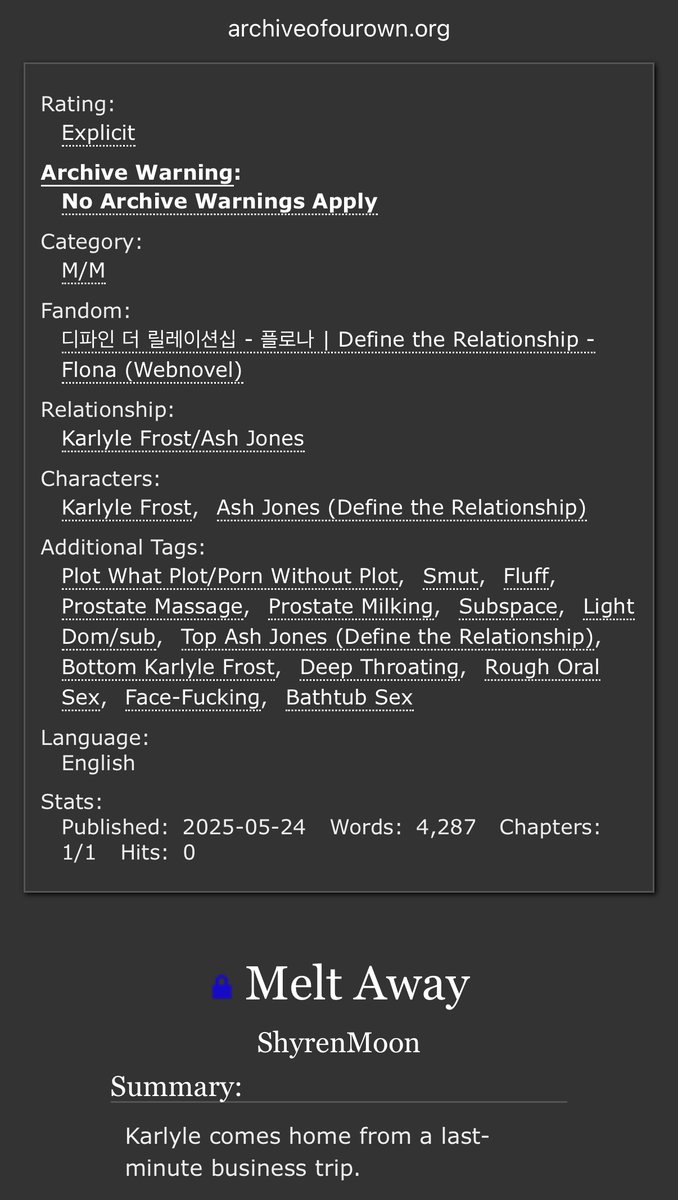 ShyrenMoon's tweet image. Melt Away - ShyrenMoon

🩶 archiveofourown.org/works/65843413

#AshLyle #PWP #Smut #Fluff #DefinetheRelationship #FanFic #AO3 #AshJones #KarlyleFrost