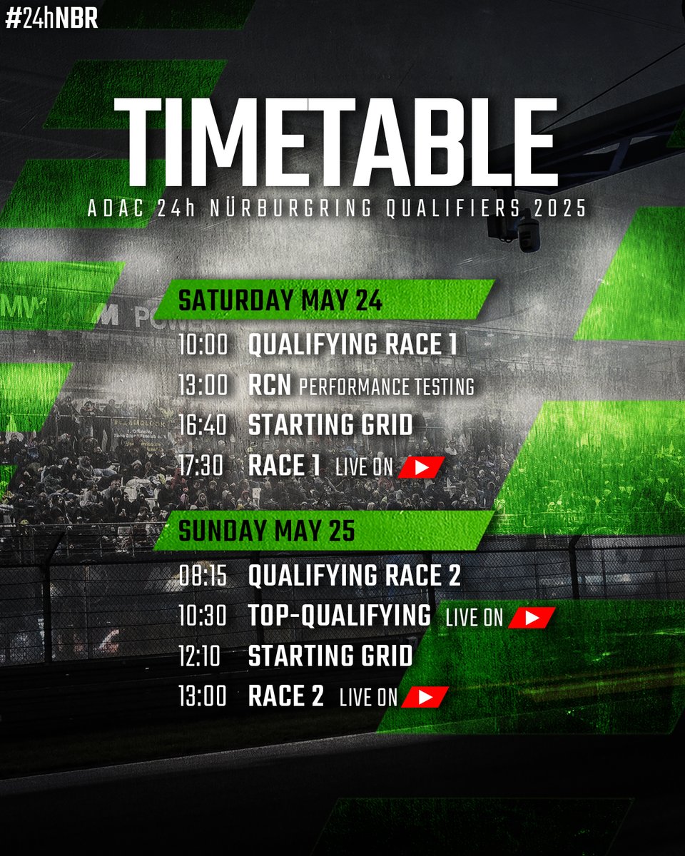 The Qualifiers are finally here! 💚 #24hNBR 

Don't miss out on our Streams! 🔴📺

german commentary 🇩🇪 go.24h-rennen.de/2025
english commentary 🇬🇧 go.24h-rennen.de/2025en