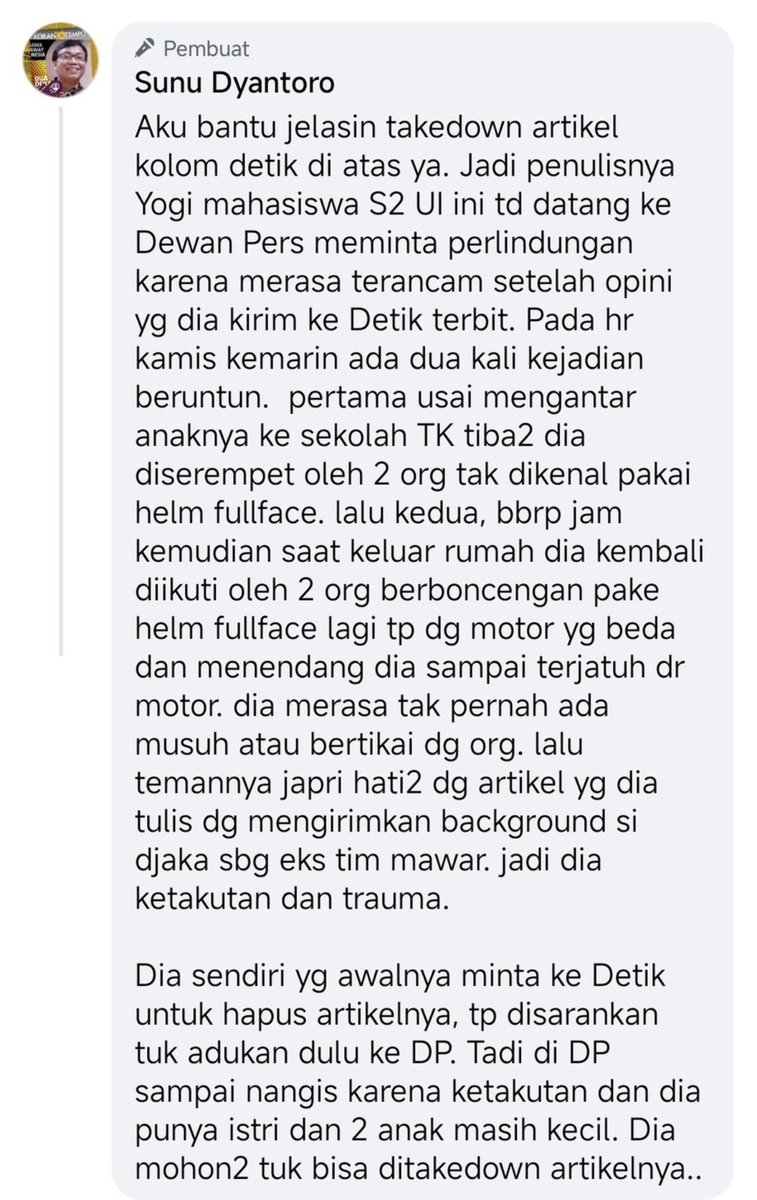 Kenapa bangsa ini harus berdarah-darah menghapus dwi fungsi ABRI? 

Ya karena emang mengerikan. 

Jaman Orba, aktifis yg melawan rejim bisa tiba2 mati. Hilang. 

Sekarang, 27 tahun setelah reformasi, kondisinya mau berulang. Yg berani mengkritik TNI, diteror. Diintimidasi. 

Dan
