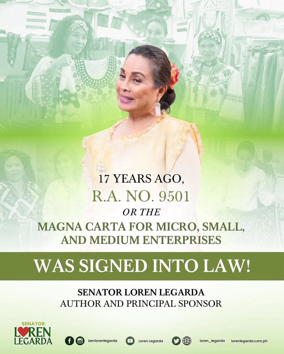 In 2008, we envisioned a stronger future for Filipino entrepreneurs. That vision gave rise to Republic Act No. 9501 — the Magna Carta for MSMEs — which I authored and served as its principal sponsor to institutionalize long-term support for our nation’s economic backbone.

To