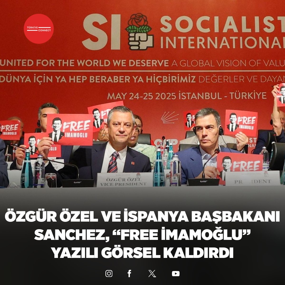 Özgür Özel ve İspanya Başbakanı Pedro Sanchez, "Free İmamoğlu" yazılı görsel kaldırdı.

#ekremimamoğlu #özgürözel #chp