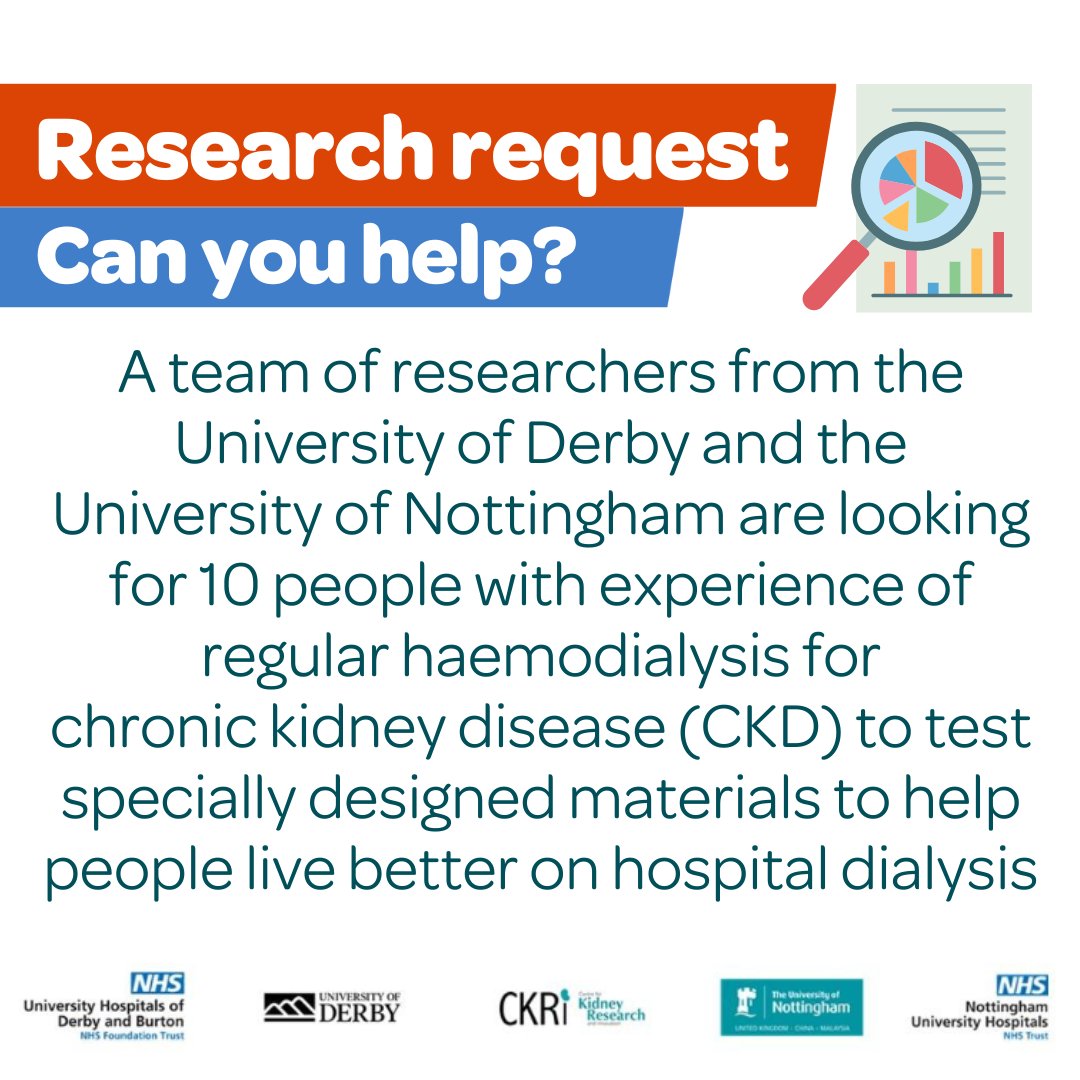 ❗Researchers are looking for 10 people with experience of regular #Haemodialysis for chronic kidney disease (CKD) to test specially designed materials to help people live better on hospital #Dialysis.

To find out more about this, click here 👇👉 kidneycareuk.org/get-involved/r…