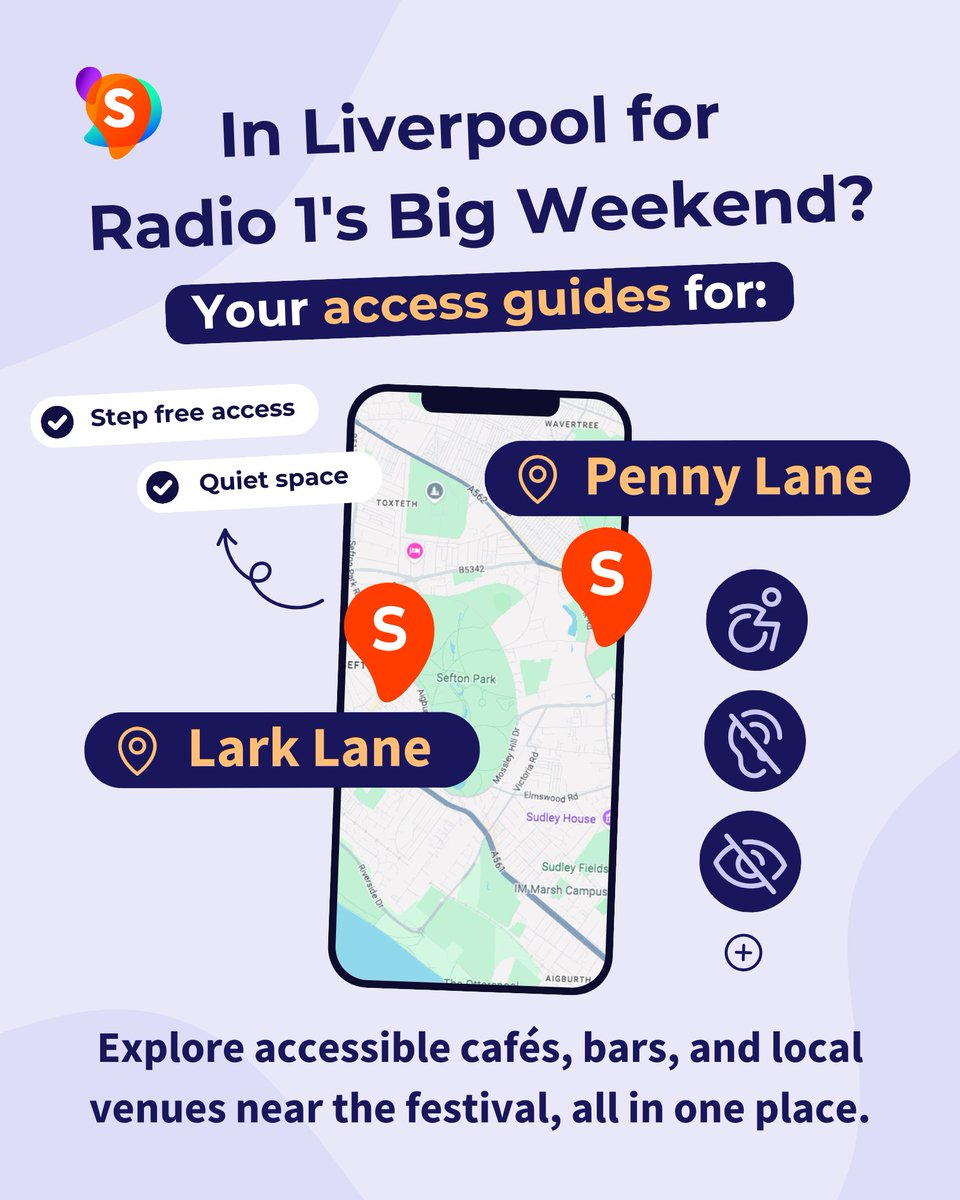 VisitLiverpool (@visitliverpool) on Twitter photo In Liverpool for BBC Radio 1's Big Weekend? 🎉
We've teamed up with <a href="/sociabilityapp/">Sociability</a> to bring you accessible guides for Lark Lane and Penny Lane - perfect spots to chill, eat and meet friends before or after the festival!
Take a look at the guides ⬇️
sociability.app/blog/radio1-bi… In Liverpool for BBC Radio 1's Big Weekend? 🎉
We've teamed up with <a href="/sociabilityapp/">Sociability</a> to bring you accessible guides for Lark Lane and Penny Lane - perfect spots to chill, eat and meet friends before or after the festival!
Take a look at the guides ⬇️
sociability.app/blog/radio1-bi…