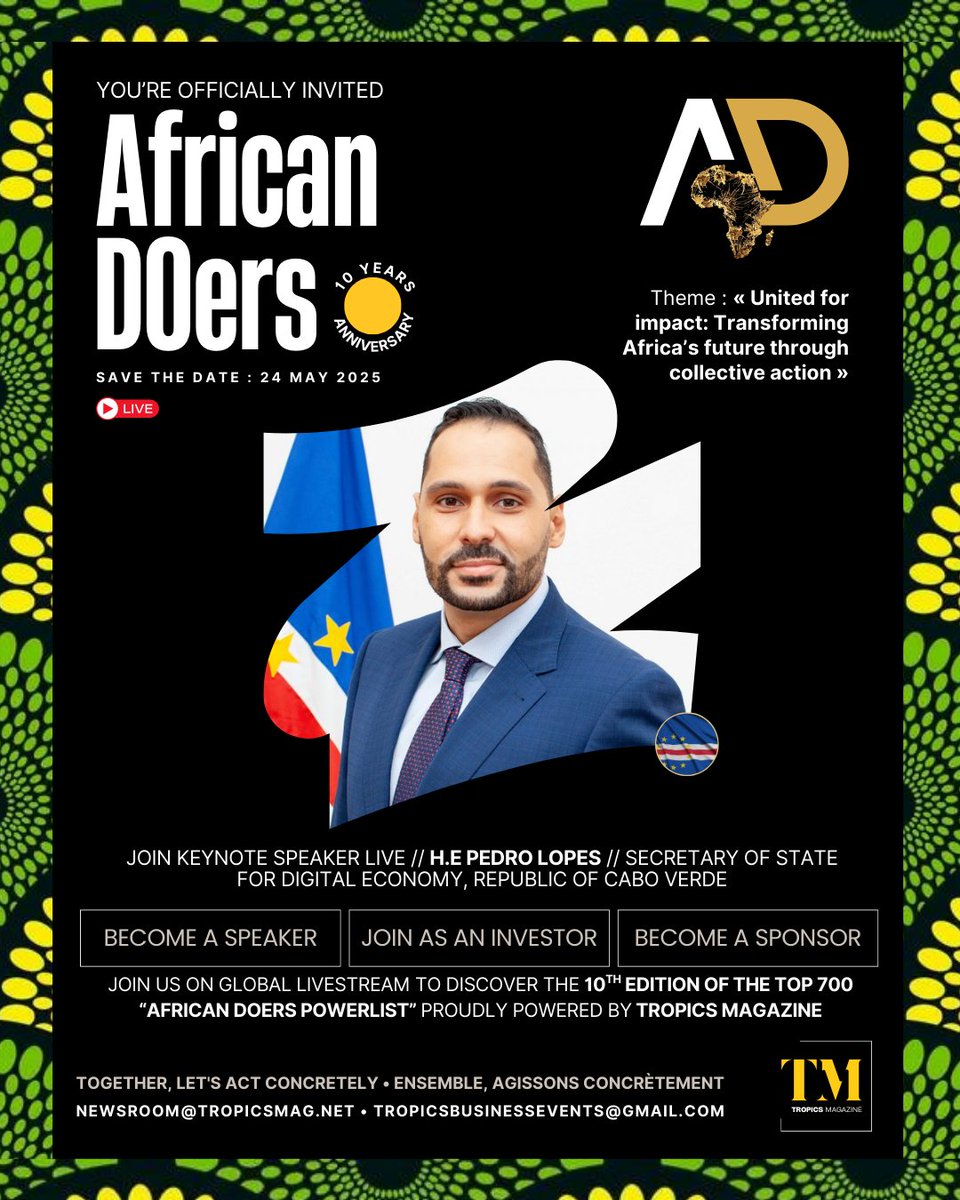 🎉 Join us for the 10th Annual African DOers Showcase &amp; Powerlist! Celebrate Africa’s innovation and impact live on YouTube: youtube.com/live/ooEZA_Be7…
Use #AfricanDOers #Powerlist2025 #AfricaMonth to join the conversation! 🌍