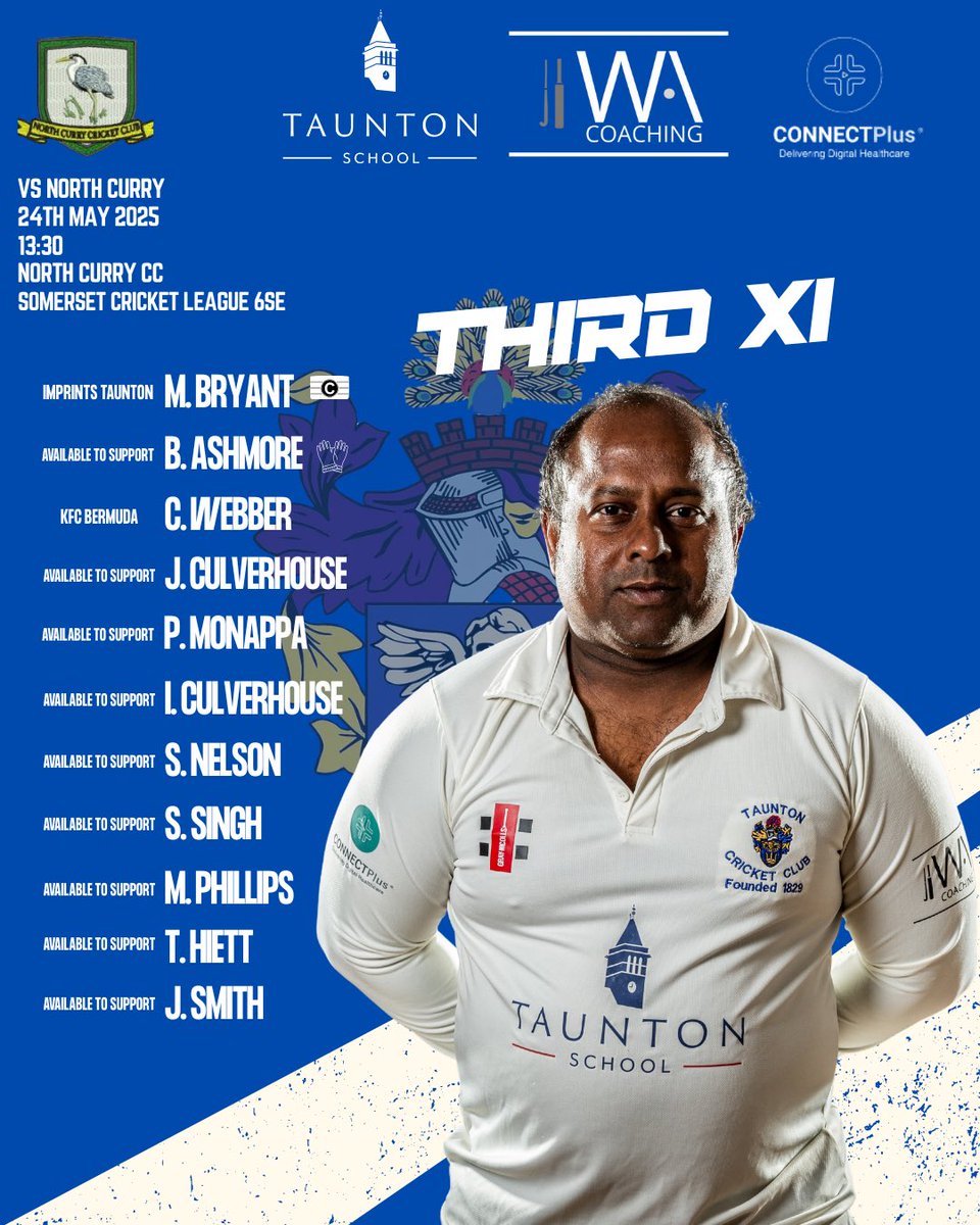 Taunton Cricket Club (@tccofficial1829) on Twitter photo ๐๐๐๐๐๐๐๐ ๐
Itโs Saturday again and 3 senior menโs teams all looking to kickstart their season and get that first win under the belt.
1s travel to @congresburycricket_club ๐ฃ๏ธ
2s host <a href="/fromecricket/">Frome Cricket Club</a> ๐
3s travel to @northcurrycc ๐ฃ๏ธ
Best of luck today gents ๐ซก ๐๐๐๐๐๐๐๐ ๐
Itโs Saturday again and 3 senior menโs teams all looking to kickstart their season and get that first win under the belt.
1s travel to @congresburycricket_club ๐ฃ๏ธ
2s host <a href="/fromecricket/">Frome Cricket Club</a> ๐
3s travel to @northcurrycc ๐ฃ๏ธ
Best of luck today gents ๐ซก