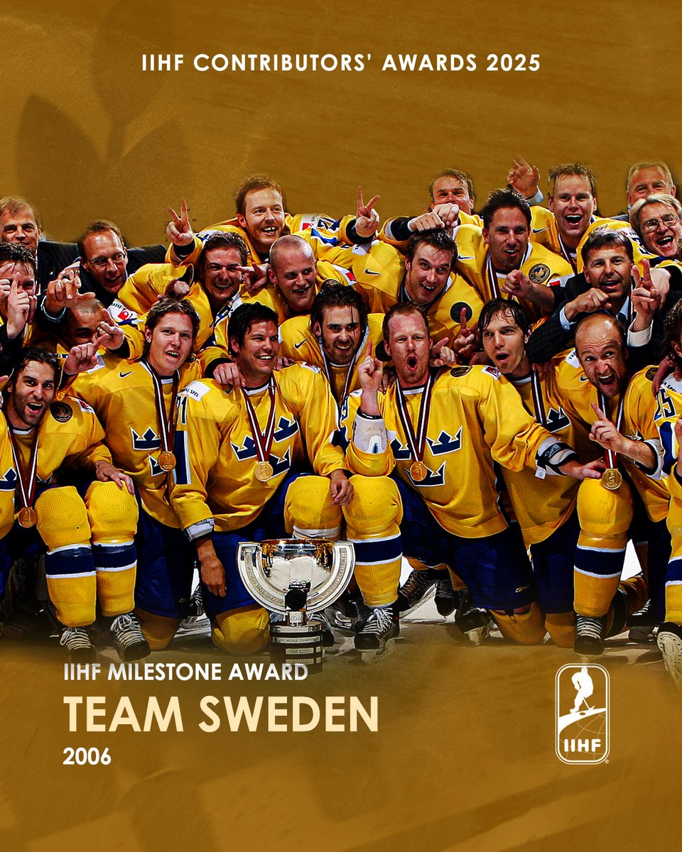 ⭐ Team Sweden 2006 - IIHF Milestone Award - IIHF Hall Of Fame Induction 2025 ⭐️

The 2006 Team Sweden, one of the nation’s best, won Olympic gold before clinching World Championship gold months later—the first team in IIHF history to win both titles in one season.

#IIHF