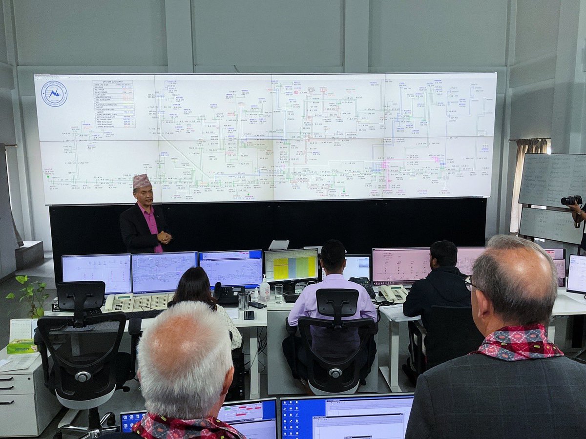 EUinNepal's tweet photo. 🚀 On May 20, Day 2 of #EUinNepal began at the NEA Load Dispatch Centre — the brain of Nepal’s energy system. Hosted by Mr. Hitendra Dev Shakya, MD of NEA. EU HoMs learned how EU, @KfW_int, and @EIB support has strengthened transmission networks &amp; modernized grid infrastructure. https://t.co/Y0ilFBFhuQ