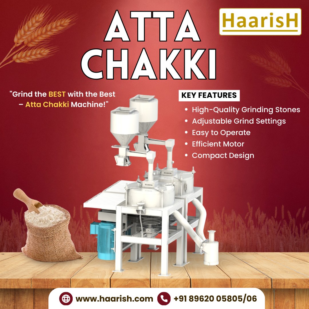 haarishequip's tweet image. "Boost Your Productivity &amp;amp; Deliver Purity – With Our High-Performance Atta Chakki Machines Designed for Continuous, Efficient Grinding."

📞 +91 89620 05805/+91 89620 05807
📩 sales@haarish.com
🌍 haarish.com

#AttaChakki #FlourMill #ChakkiMachine #haarishequipments