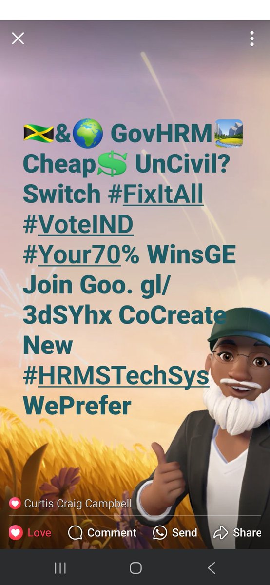CurtisCraigCamp's tweet image. 🇯🇲&amp;amp;🌍 GovHRM👩‍⚕️👮‍♂️ Too Cheap💲 &amp;amp; Uncivilized? 

Switch to #FixItAll #VoteIND #Your70% WinsGE 

Join Goo. gl/3dSYhx 
CoCreate New #HRMSTechSys WePrefer