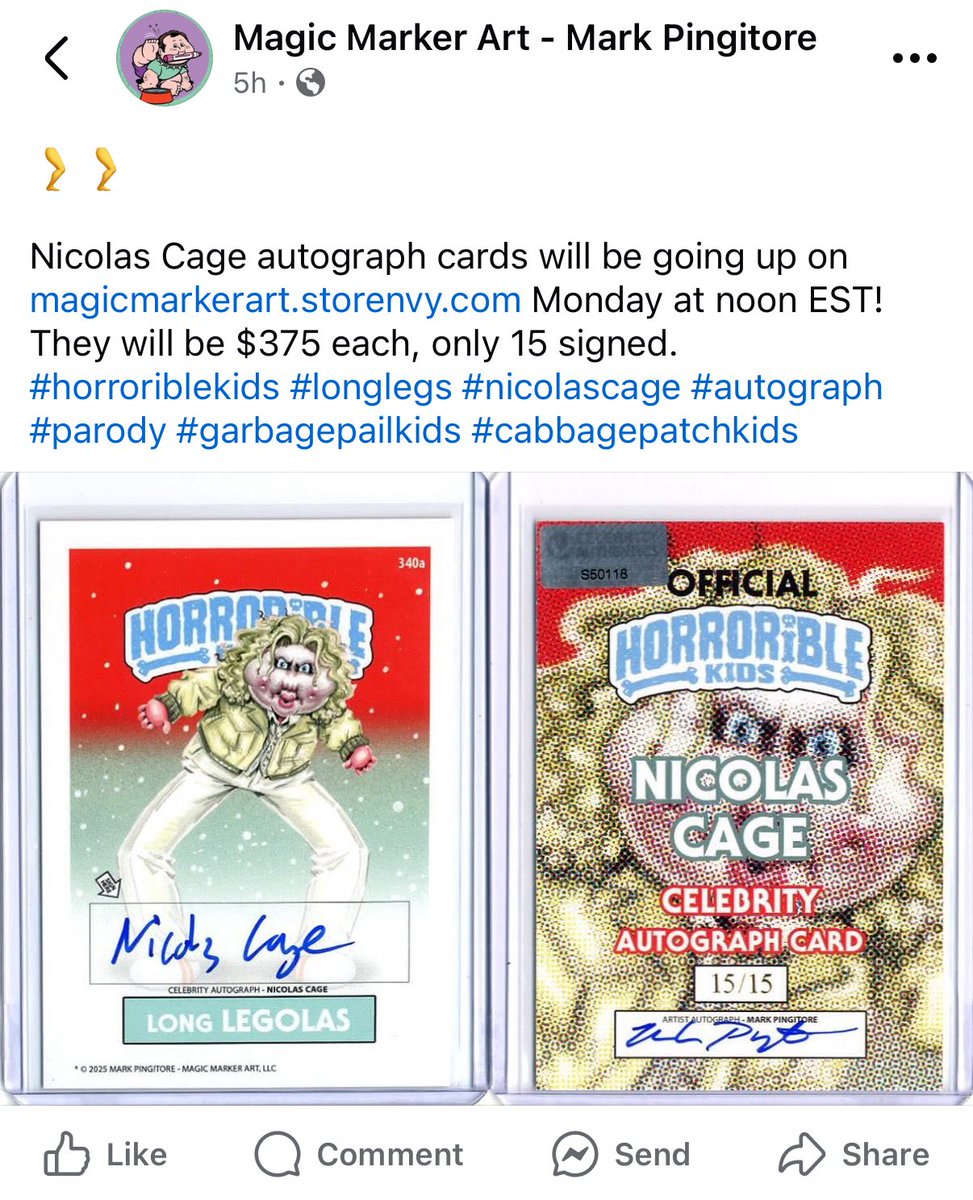 Nicholas Cage is getting a certified autograph card.
