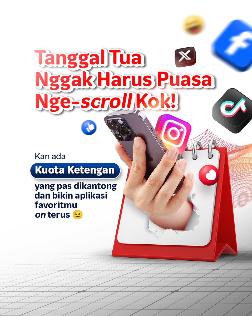 Lagi tanggal tua tapi tetap butuh kuota buat aktivitas digital? Tenang, Kuota Ketengan siap bantu!

Mulai dari Rp3.000, kamu bisa scroll TikTok, WA-an, nonton YouTube, cek X, sampai kirim meme di IG 🎉
Langsung aktifin paket pilihanmu di MyTelkomsel, *363#, atau