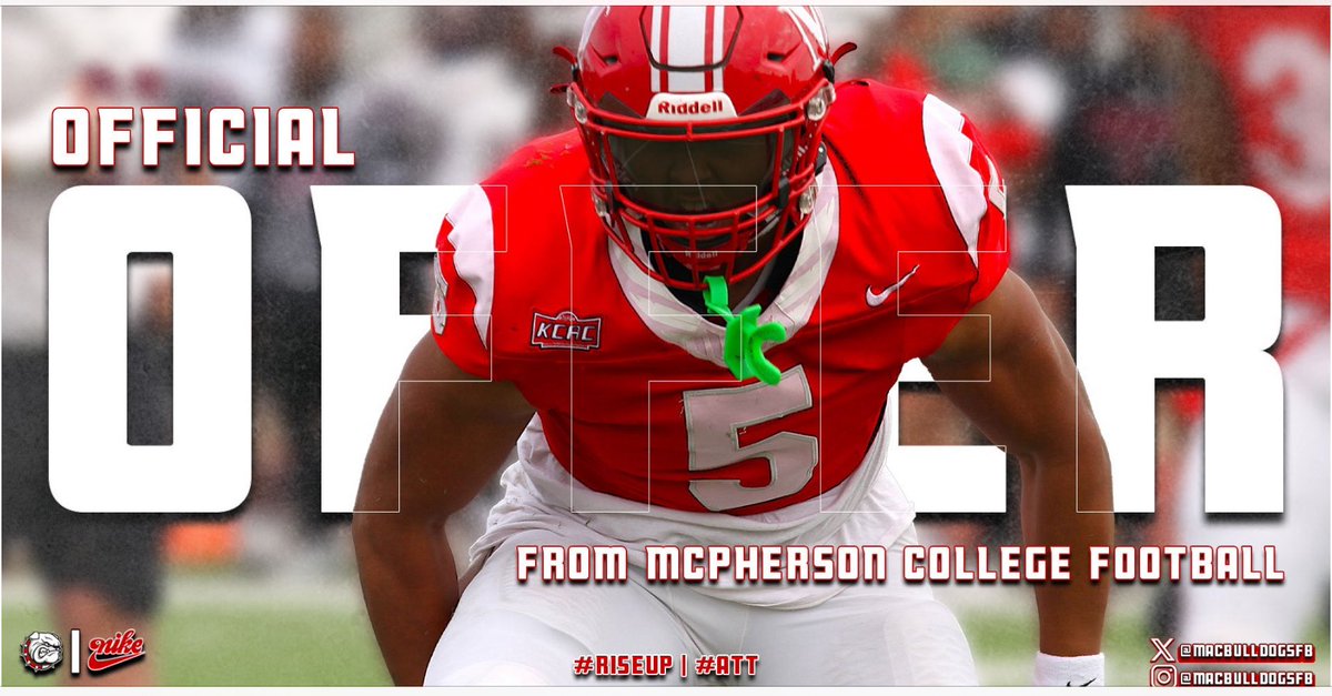 Gus Papaconstantinou (@guspapa12) on Twitter photo Blessed to receive an offer from <a href="/MACBulldogsFB/">McPherson Football</a> . More than thankful to <a href="/JoshPisik/">Coach Pisik</a> and <a href="/CoachKRocheford/">Kenton Rocheford</a> for the opportunity!
<a href="/CoachWild15/">Marty Wild</a> <a href="/DFO_AJ/">Andrew Foster Jr.</a> Blessed to receive an offer from <a href="/MACBulldogsFB/">McPherson Football</a> . More than thankful to <a href="/JoshPisik/">Coach Pisik</a> and <a href="/CoachKRocheford/">Kenton Rocheford</a> for the opportunity!
<a href="/CoachWild15/">Marty Wild</a> <a href="/DFO_AJ/">Andrew Foster Jr.</a>