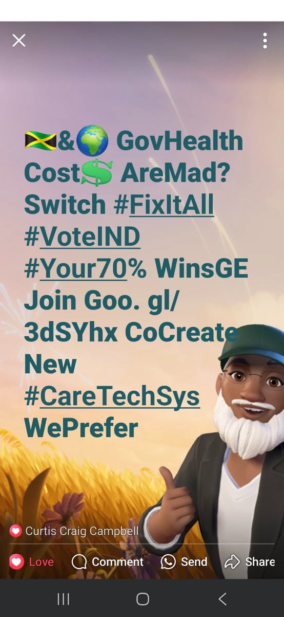 CurtisCraigCamp's tweet image. 🇯🇲&amp;amp;🌍 GovHealth Cost💲 Are Maddening? 

Switch to #FixItAll 
#VoteIND #Your70% WinsGE 

Join Goo.gl/3dSYhx 
CoCreate New #CaringTechSys WePrefer