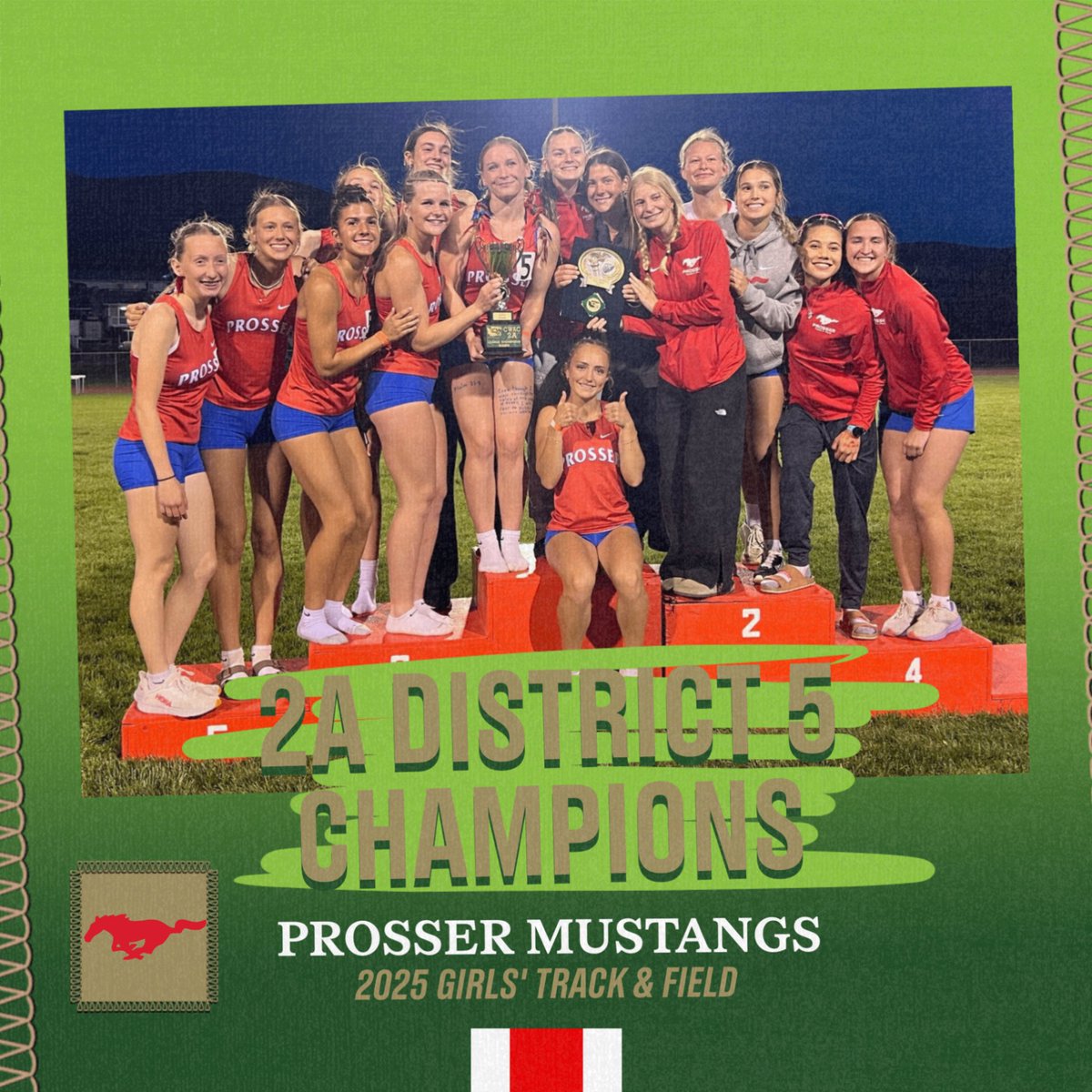 cwacathletics1's tweet image. CWAC G TRACK & FIELD (5/23/25): Prosser wins program’s first Class 2A District 5 Girls’ Track & Field title at home on Friday. The Mustangs had four previous district runner-up finishes since moving to Class 2A in 2007. #ThisIsTheCWAC #CWACTrackField2025