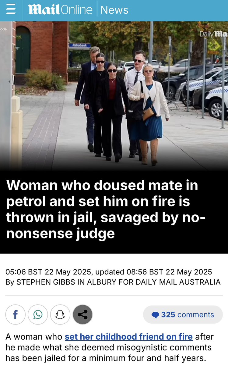 Corbie Walpole, the woman whom some feminists asserted was justified in what she did, has been jailed. 🙏

By the way, she had a prior conviction back in 2021 for assault occasioning actual bodily harm after a scuffle with a pub bouncer, so she was never exactly right in the