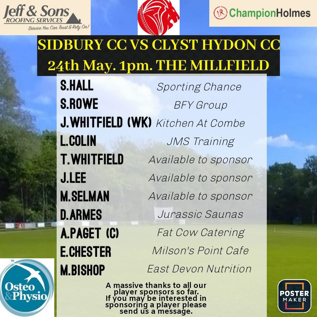 Sidbury CC (@sidburycc) on Twitter photo League cricket returns to the Millfield today, we welcome Clyst Hydon, 1pm start good luck boys #sidburylions <a href="/sidmouthherald/">Sidmouth Herald</a> League cricket returns to the Millfield today, we welcome Clyst Hydon, 1pm start good luck boys #sidburylions <a href="/sidmouthherald/">Sidmouth Herald</a>