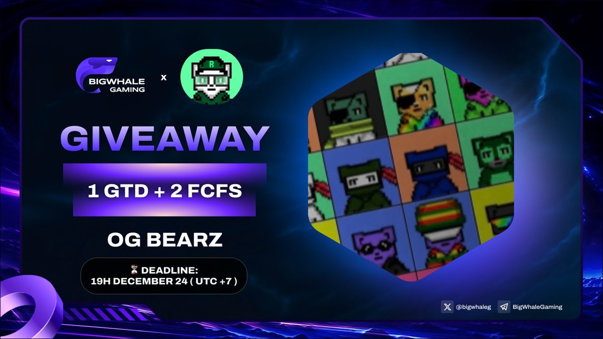 🐻 OG Bearz Giveaway – The Pioneer NFT Collection on Ronin Network

OG Bearz is a collection of 1,111 NFTs, including 22 ultra-rare 1/1 collectibles built on the <a href="/Ronin_Network/">Ronin</a>

🎁 To enter the giveaway, complete the following steps:

‣ Follow <a href="/BigWhaleG/">BigWhale Gaming</a>  &amp; <a href="/OgBearz/">OG Bearz</a>  

‣ Like &amp;