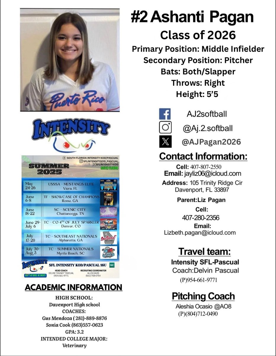 Ashanti “AJ” Pagan (@ajpagan2026) on Twitter photo First tournament of the season <a href="/SoftballDown/">Down South Softball</a> <a href="/CoastRecruits/">Coast 2 Coast Recruits</a> <a href="/d1fastpitch1/">D1 Fastpitch</a> <a href="/SBRRetweets/">Softball Recruiting Reposts</a> <a href="/D1ProScouts/">D1ProScouts</a> <a href="/DRecruits/">Diamond Recruits</a> <a href="/SFLIntensityKOD/">SFL Intensity KOD-Pascual</a> <a href="/FAUSoftball/">Florida Atlantic Softball</a> <a href="/FIUSoftball/">FIU Softball</a> <a href="/FGCU_Softball/">FGCU Softball</a> <a href="/StetsonSoftball/">Stetson Softball</a> <a href="/JAX_Softball/">Jacksonville Softball 🥎</a> <a href="/BCUsoftball/">Bethune-Cookman Softball 🥎</a> <a href="/UWGSoftball/">West Georgia Softball</a> <a href="/GSAthletics_SB/">Georgia Southern Softball</a> <a href="/OspreySB/">UNF Softball</a> First tournament of the season <a href="/SoftballDown/">Down South Softball</a> <a href="/CoastRecruits/">Coast 2 Coast Recruits</a> <a href="/d1fastpitch1/">D1 Fastpitch</a> <a href="/SBRRetweets/">Softball Recruiting Reposts</a> <a href="/D1ProScouts/">D1ProScouts</a> <a href="/DRecruits/">Diamond Recruits</a> <a href="/SFLIntensityKOD/">SFL Intensity KOD-Pascual</a> <a href="/FAUSoftball/">Florida Atlantic Softball</a> <a href="/FIUSoftball/">FIU Softball</a> <a href="/FGCU_Softball/">FGCU Softball</a> <a href="/StetsonSoftball/">Stetson Softball</a> <a href="/JAX_Softball/">Jacksonville Softball 🥎</a> <a href="/BCUsoftball/">Bethune-Cookman Softball 🥎</a> <a href="/UWGSoftball/">West Georgia Softball</a> <a href="/GSAthletics_SB/">Georgia Southern Softball</a> <a href="/OspreySB/">UNF Softball</a>