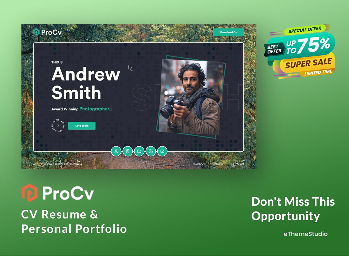 Hkabirets's tweet image. 🚀 Launch Your AI Career with ProCv – Now 75% Off!

 ✨ For a limited time, get 6 $ and build a standout digital presence that leaves a lasting impression!
Check out  shorturl.at/wpzM5
#ProCv #Business #Corporate #Agency #WordPressThemes  #HTMLTemplate #WebDesign