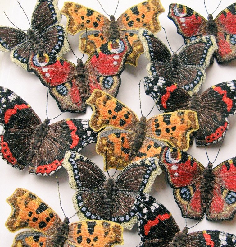 Hand stitched &amp; freehand machine embroidered butterflies by Lisa Toppin of Agnes &amp; Cora #WomensArt