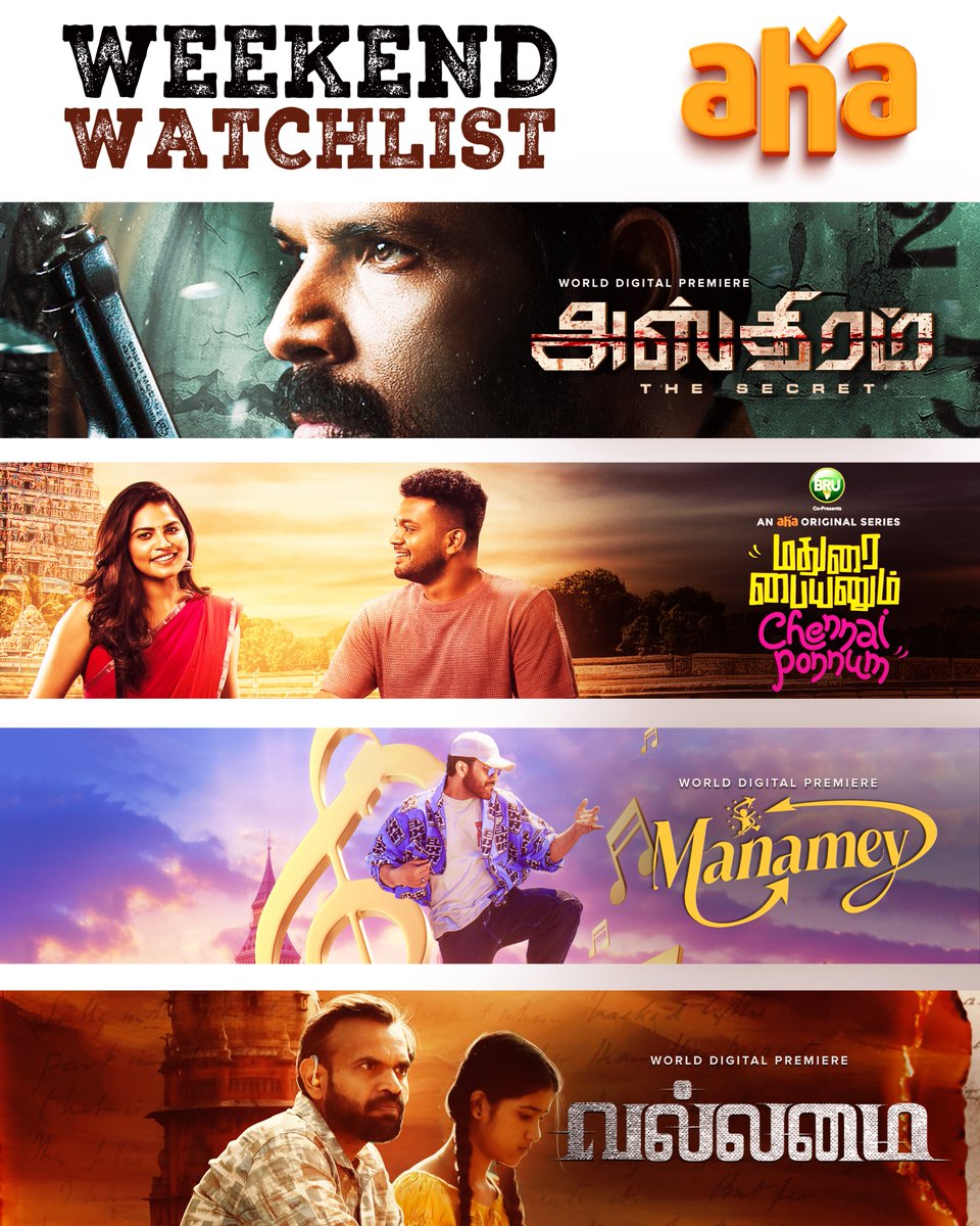 ahatamil's tweet photo. Weekend kondattam aarambam 🥳
Watch all these entertainers on namma @ahatamil
#ahatamil #Asthram #MaduraiPaiyanumChennaiPonnum #Manamey #Vallamai https://t.co/2lBrkZy7CE