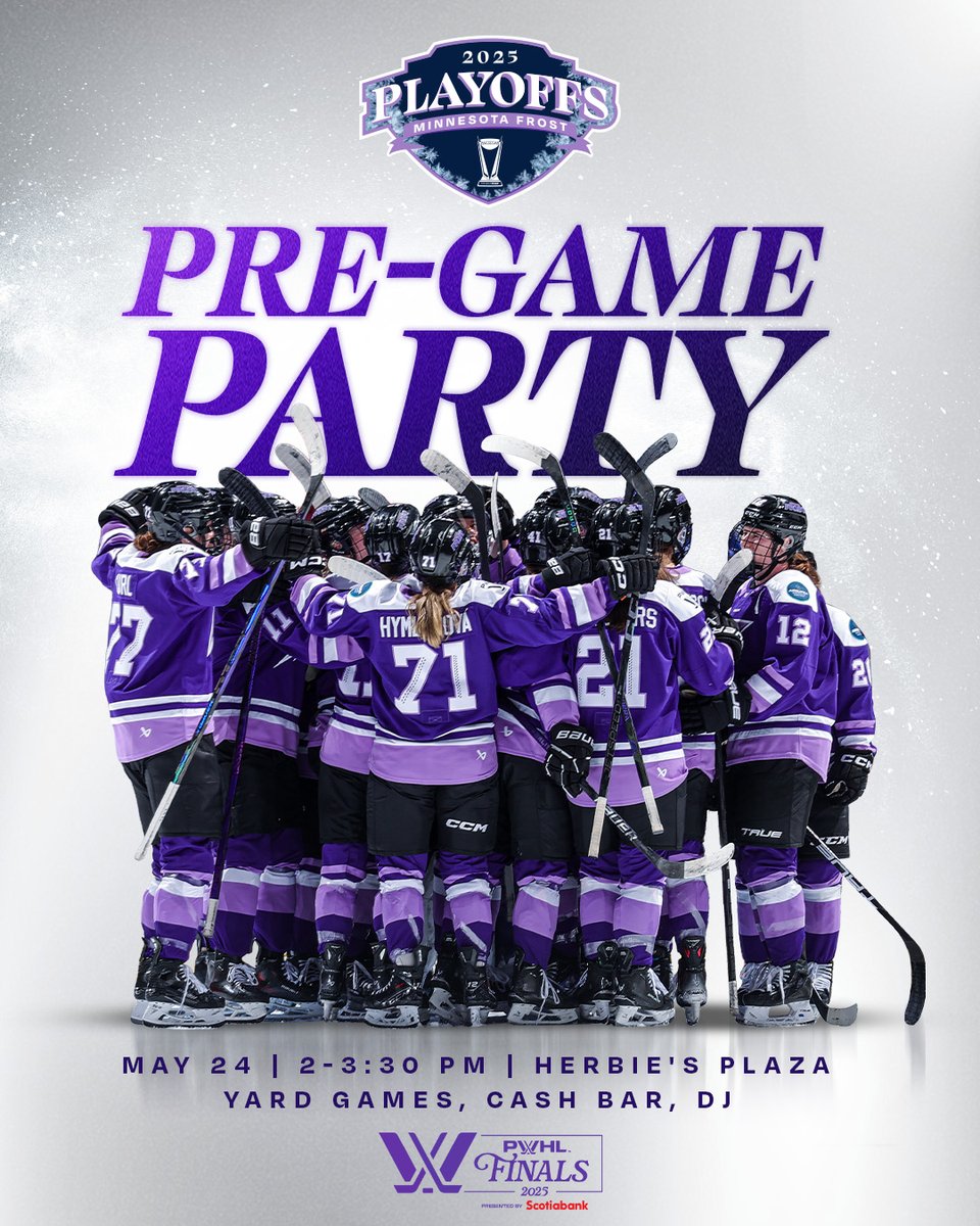 Minnesota Frost (@pwhl_minnesota) on Twitter photo Back on home ice. Let’s do this‼️
🎉 Join us at Herbie’s Plaza beginning at 2PM CT for a pre-game party ahead of the game!
🆚 <a href="/PWHL_Ottawa/">x - Ottawa Charge</a>
⏰ 4:00PM CT
📍 Xcel Energy Center
📺 FanDuel Sports Network North
🎟️ bit.ly/3BUPllM Back on home ice. Let’s do this‼️
🎉 Join us at Herbie’s Plaza beginning at 2PM CT for a pre-game party ahead of the game!
🆚 <a href="/PWHL_Ottawa/">x - Ottawa Charge</a>
⏰ 4:00PM CT
📍 Xcel Energy Center
📺 FanDuel Sports Network North
🎟️ bit.ly/3BUPllM
