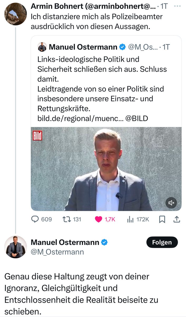Ostermann unterstellt Kolleg*innen, die seiner rassistischen Weltanschauung nicht folgen, Ignoranz und Gleichgültigkeit