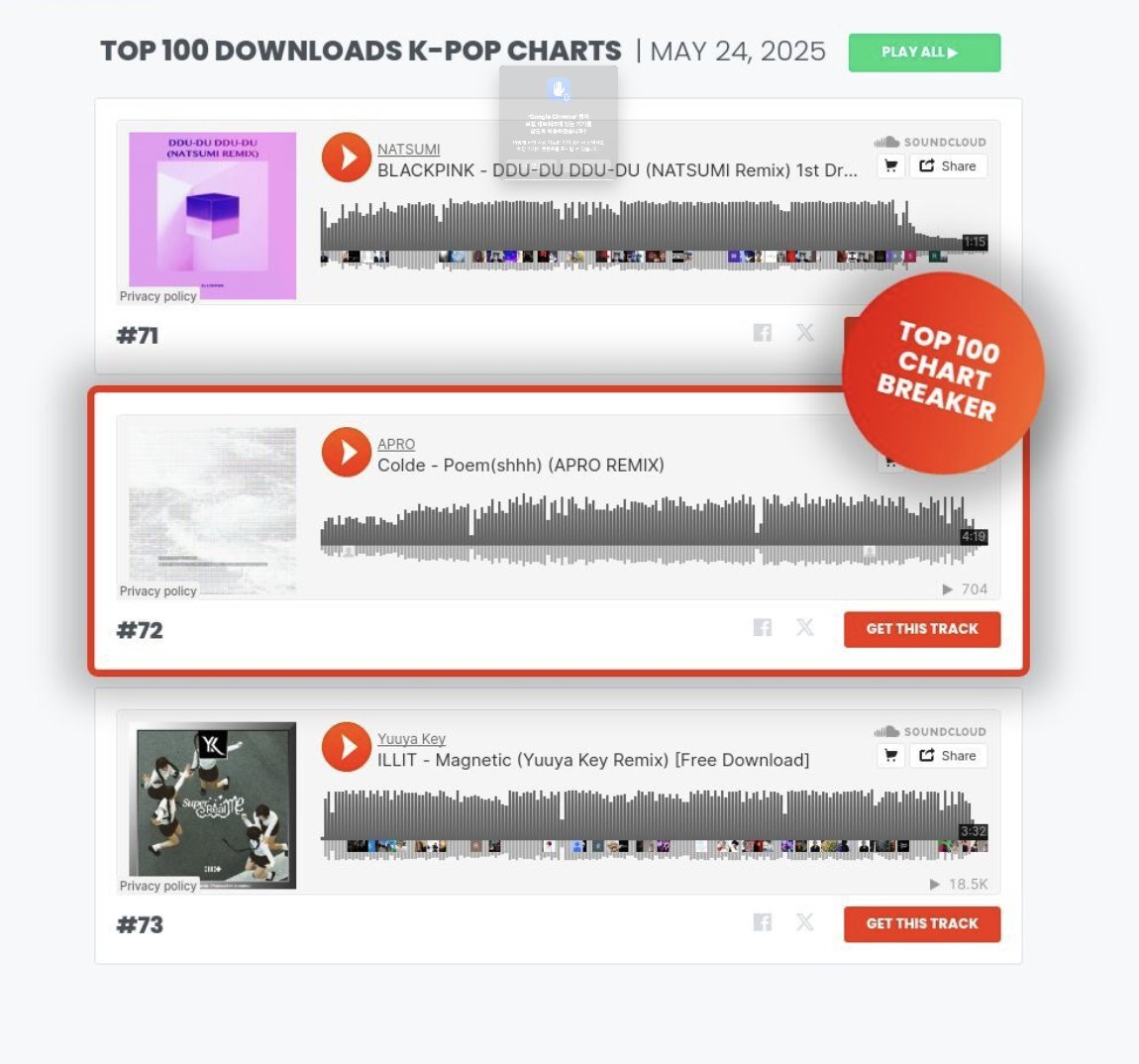 [K-POP CHART TOP 100] Colde - POEM(shhh) APRO REMIX !!
soundcloud.com/aproduce/poems…
