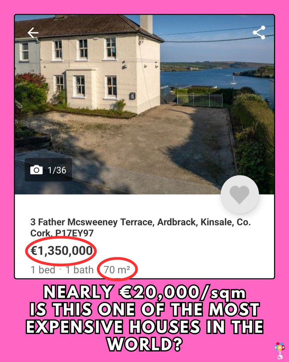 Nearly €20,000/sqm for this small house in Kinsale. Is this one of the most expensive houses in the world?