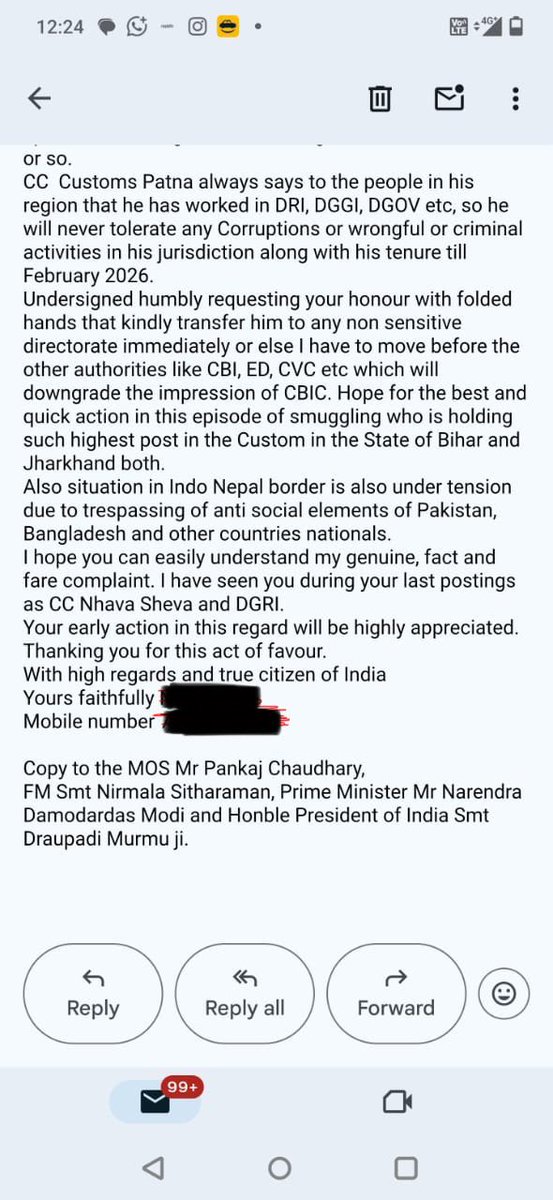 abhijatindia's tweet photo. I have received yet another complaint against the Chief Commissioner of Customs, Patna Zone @cusprevpatna , regarding his alleged involvement in the smuggling of Erica nuts (monthly 50 lakhs). This further reinforces the repeated complaints—both by the Associations and by individuals—about how the Customs Department has become a safe haven for certain IRS officers to thrive in corruption and amass huge amounts of illegal money through smuggling activities, particularly Erica/betel nuts and, more recently, gold smuggling at Lucknow Airport. It also includes the alleged auctioning of Nepal-border postings by the Chief Commissioner himself, where high-revenue postings are arbitrarily labeled as “Most Sensitive” without any legal basis.

This smuggling activity is termed as “taking line” in common saying in customs department. 

All associations have opposed this kind of illegal classification and the institutionalized sanctioning of corruption in Customs. However, no action has been taken, as these officers continue to receive protection through a powerful network of IRS officers. They have a vested interest in maintaining a steady stream of illegal monthly income within Customs.

The root of the problem lies in the fact that @dgovcbic functions more to shield IRS officers than to ensure accountability. The IRS forms a tightly knit group within @cbic_india , occupying all supervisory posts and effectively blocking the upward mobility of honest subordinates. Through this network, they maintain their grip on the department, enabling corruption to flourish and departmental resources to be looted with impunity. Despite thousands of complaints to the @FinMinIndia , no reforms have been initiated. Citizens and taxpayers are left at the mercy of a corrupt system where honest officers cannot survive. I lost my job in the hands of a notorious corrupt IRS officer on the grounds of writing such complaints to ministry. This shows how their gang has stronghold in ministry itself. 

It is imperative to investigate the content of the attached complaint and auctioning of the so-called  “Most Sensitive” posts. For instance, despite repeated complaints against a former Additional Commissioner in Lucknow Customs Preventive @cusprevlucknow —allegedly involved in organized gold smuggling at the airport—and a clear DGHRD directive to relieve him by April 30, 2025, he was not relieved by the Chief Commissioner @cusprevpatna . Instead, he remained in place until he processed the file related to “Most Sensitive” transfer postings. He was finally relieved on a Friday, and the Chief Commissioner signed the order on the following Tuesday, May 20. The role of the Chief Commissioner must be investigated in this regard.

This policy of sanctioning corruption in Customs must be withdrawn and replaced with a transfer/posting framework aligned strictly with the guidelines of DoPT, CVC, and DGHRD, as repeatedly demanded by the Association. The multi-crore transfer-posting industry must be dismantled in the interest of national security and institutional integrity.

For more information please see this thread : 

@narendramodi @nsitharaman @DoPTGoI @CBIHeadquarters @CVCIndia @PIB_India @mppchaudhary @nsitharamanoffc @DrJitendraSingh @AmitShah @rajnathsingh @BJP4India @RahulGandhi @IndianExpress @aajtak @DainikBhaskar @khurpenchh @AshokKhemka_IAS @fpjindia @aajtak 

#OrganisedCorruptionInCBIC