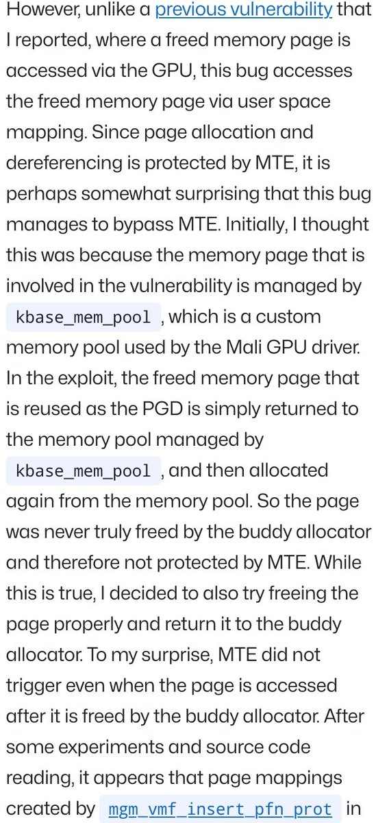 xvonfers (@xvonfers) on Twitter photo In this post, Man Yue Mo(<a href="/mmolgtm/">Man Yue Mo</a>) will look at CVE-2025-0072, a vulnerability in the Arm Mali GPU, and show how it can be exploited to gain kernel code execution even when MTE is enabled.
github.blog/security/vulne…
Exploit for Pixel 8
github.com/github/securit… In this post, Man Yue Mo(<a href="/mmolgtm/">Man Yue Mo</a>) will look at CVE-2025-0072, a vulnerability in the Arm Mali GPU, and show how it can be exploited to gain kernel code execution even when MTE is enabled.
github.blog/security/vulne…
Exploit for Pixel 8
github.com/github/securit…