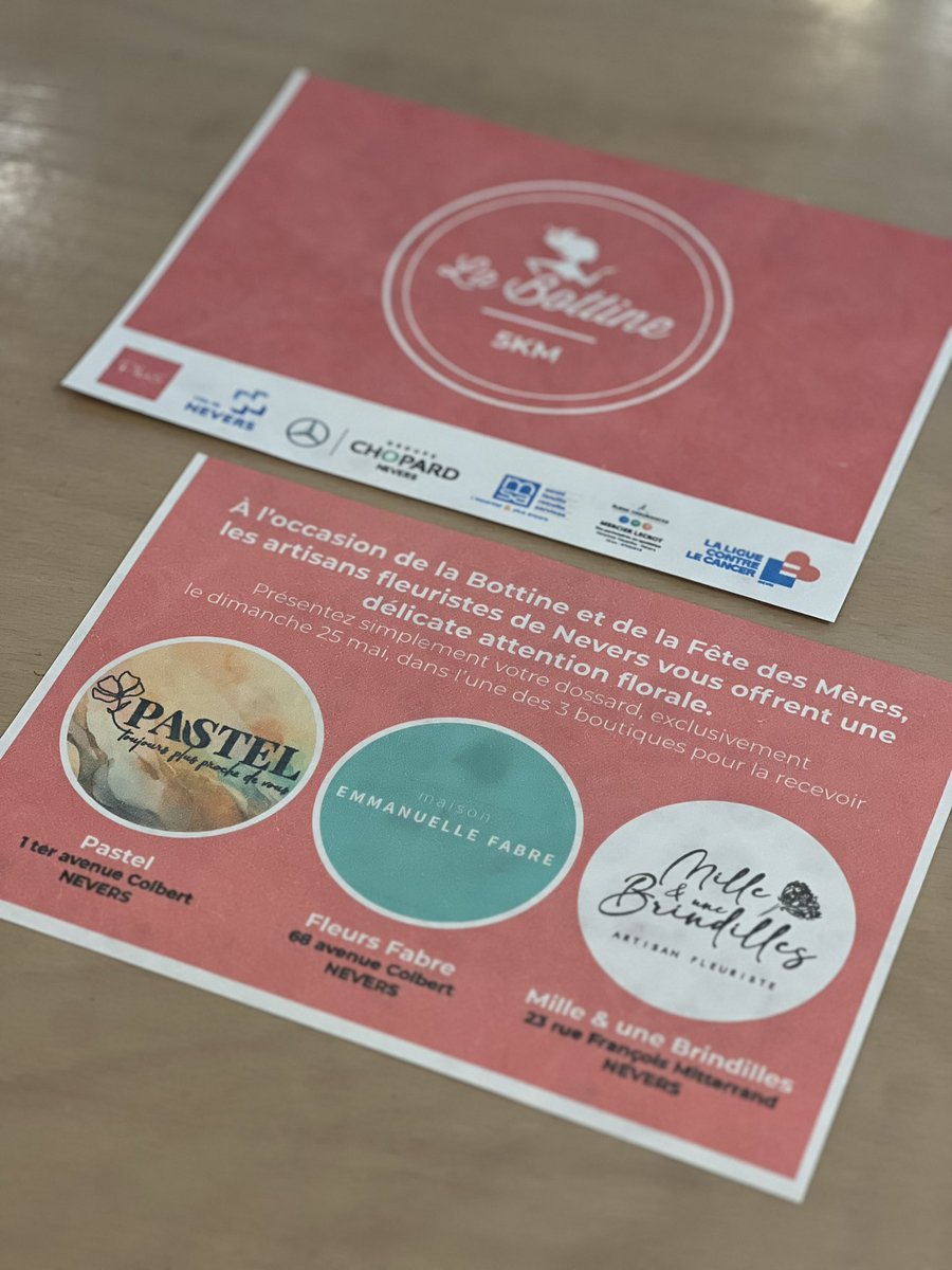 🌺 Cadeau Bottine / fête des mères ! 

🫶🏻 À l’occasion de la Bottine et de la Fête des Mères,
les artisans fleuristes de Nevers vous offrent une
délicate attention florale !

🎁 Présentez simplement votre dossard, exclusivement le dimanche 25 mai !

labottinepower.com