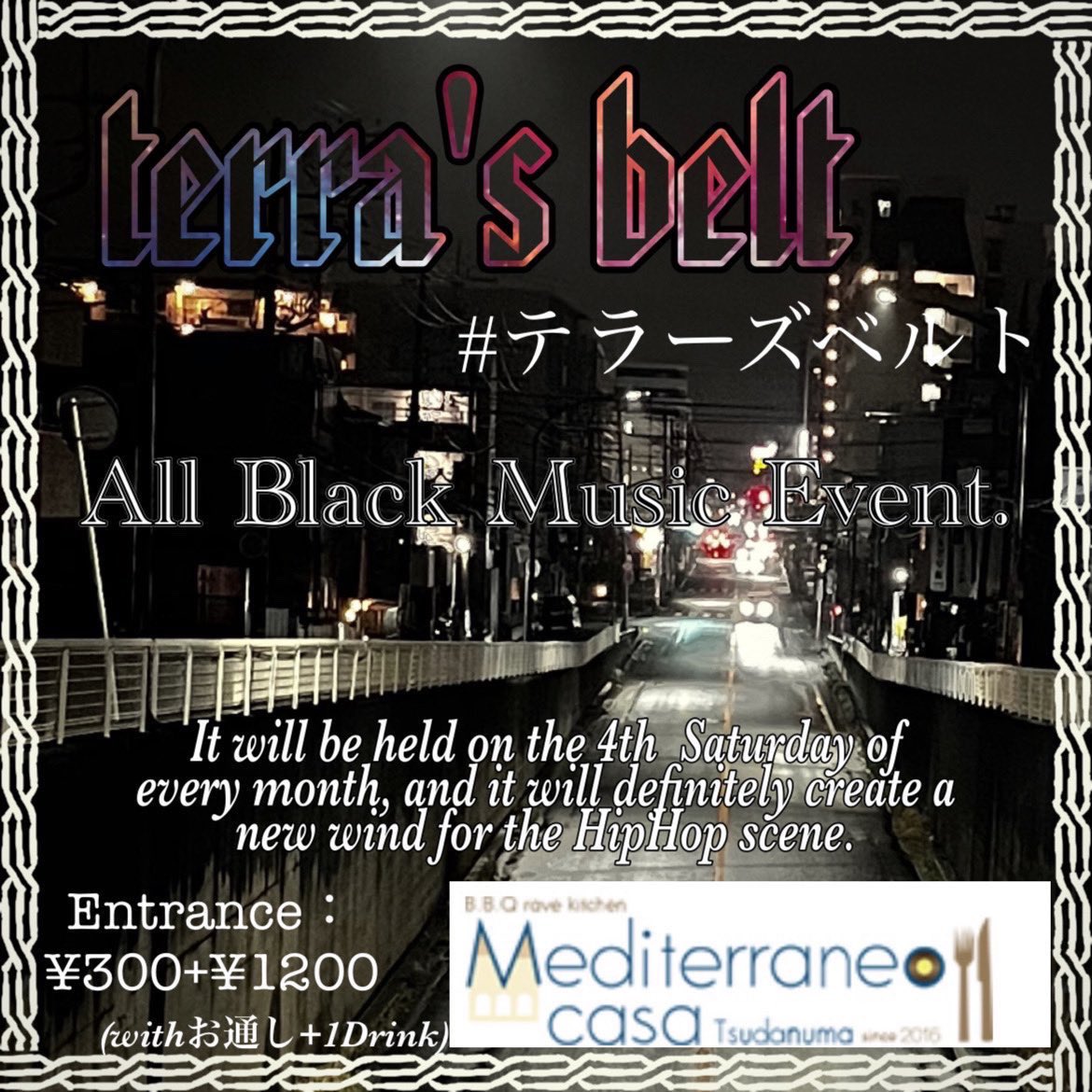 【告知】僭越ながら選曲係を務めさせて頂きます🎧
 イベントは5/24[土]深夜24:00スタートの 『terra's belt』(津田沼Mediterraneo Casa)にて。
 メディテラはお食事🍽もできるお店のため、イベント中に空腹が来ても安心！✊
よろしければ、遊びにいらして下さい🙏🏻
mediterra-casa.com/schedule/6468/