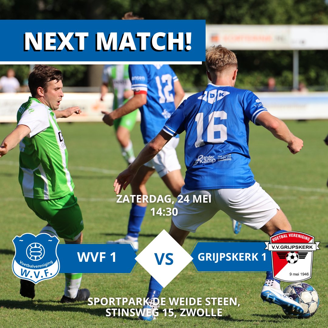 vvwvf's tweet image. Match Day wie wordt er vanmiddag kampioen??
Kom WVF vanmiddag aanmoedigen tegen @vvgrijpskerk om 14.30 uur op Sportpark De Weide Steen #DeMooisteClubVanZwolle