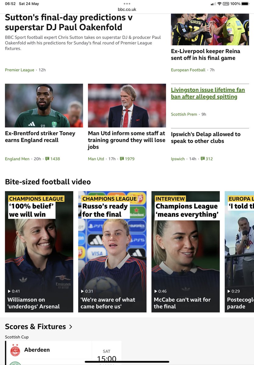 Bizarre <a href="/BBCSport/">BBC Sport</a> home page. Had to double check that the Championship play-off final was indeed this afternoon. Embarrassing that the national broadcaster thinks 90% of these non-stories are more important 

At least #LUFC fans can watch from a distance #SAFC #SUFC